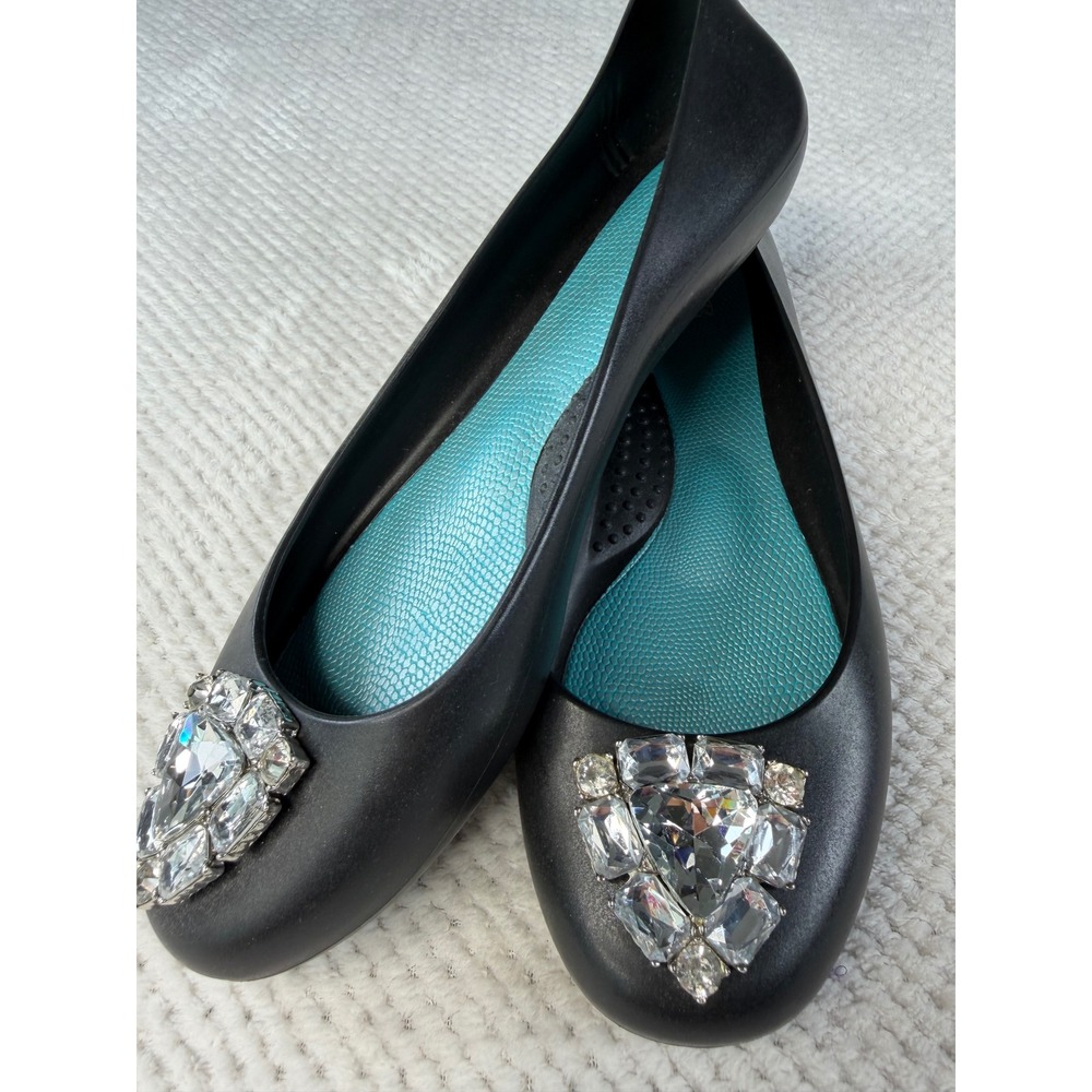 Oka-B Taylor Black Matte Crystal Embellished Ballet Flats Size 9 Made in USA